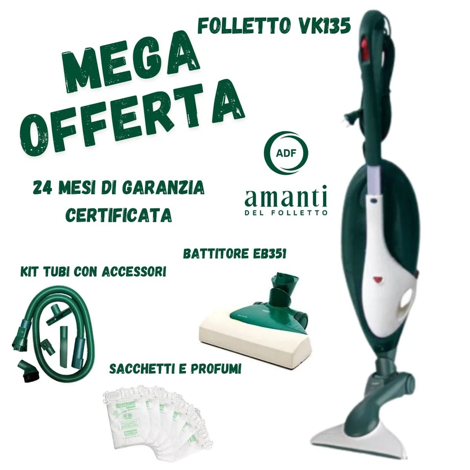 Vorwerk Folletto VK135 Kabel Staubsauger Vertikal HEPA 2 L Grün Kit Tubi EB350 - Bild 1 von 1