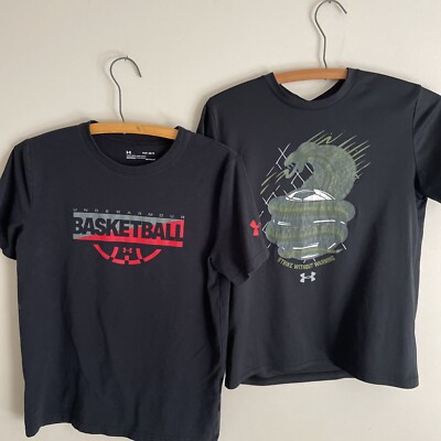 Lot Boys UA Shirts Soccer Basketball Large Black Under Armour Shirts  Short Sl