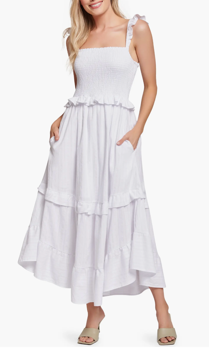 Lost + Wander L129624 Womens White In Love Again Cotton Maxi Dress