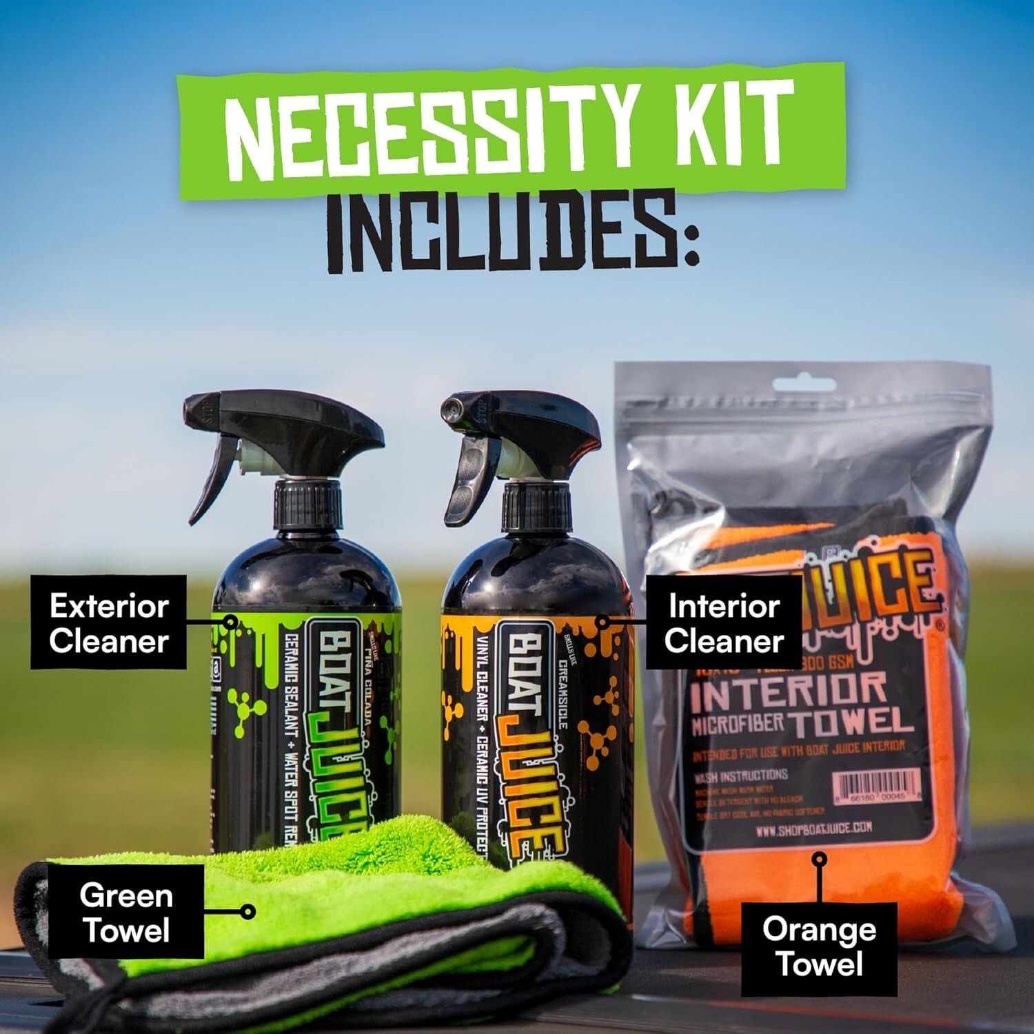 Necessity Boat Cleaner Kit | Exterior Water Spot Remover, Interior Seat & Vin...