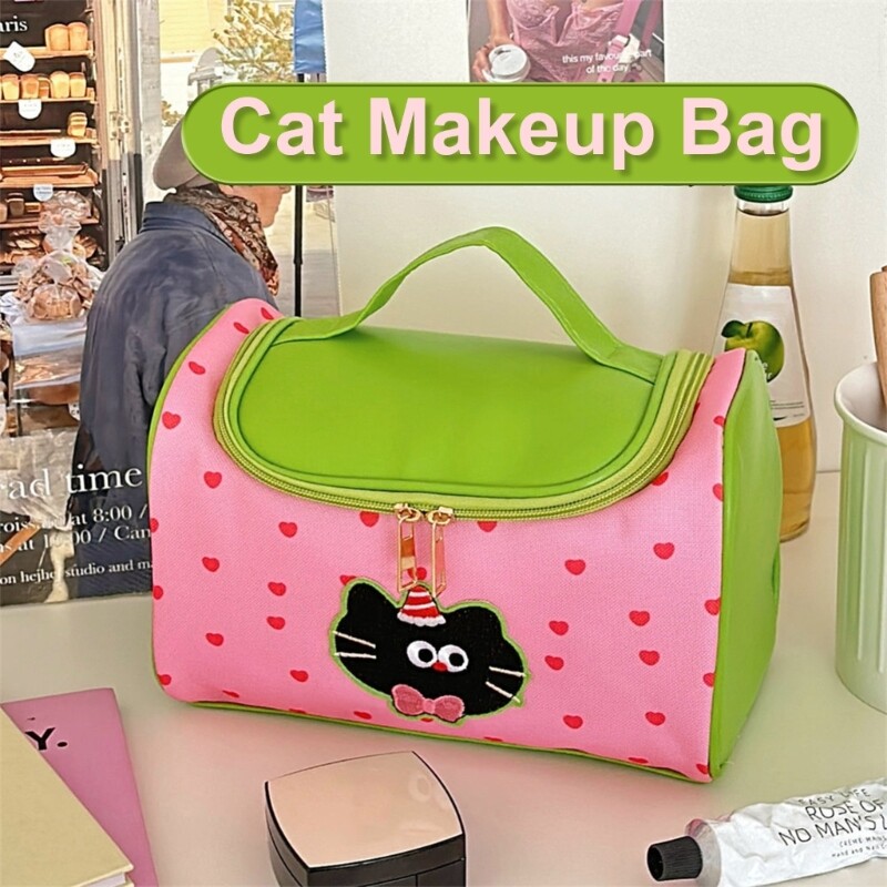 Cartoon Kitten Makeup Bag Large Capacity Waterproof Toiletry Pouch-image