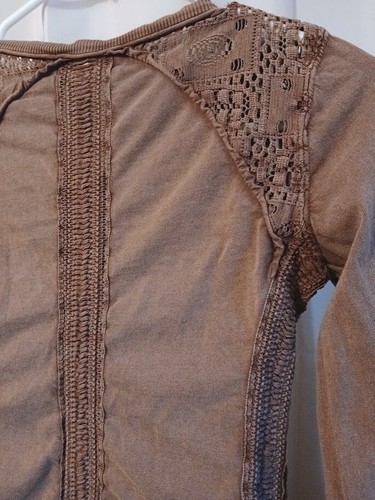 Free People Shell Lace Henley T-Shirt Top XS braun weinrot U-Ausschnitt Gold Coast LS - Bild 7 von 8