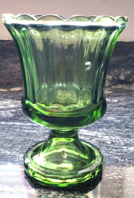 6'' Avocado Green Flower VASE by Hazel-Atlas Footed Pressed Depression Glass