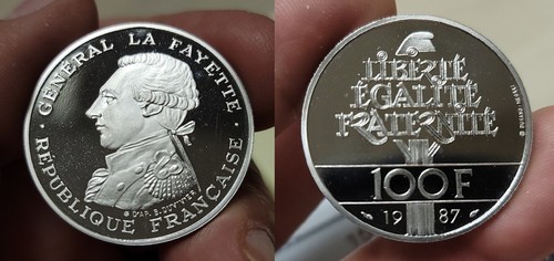 1987 France Platinum 100 Francs General LaFayette