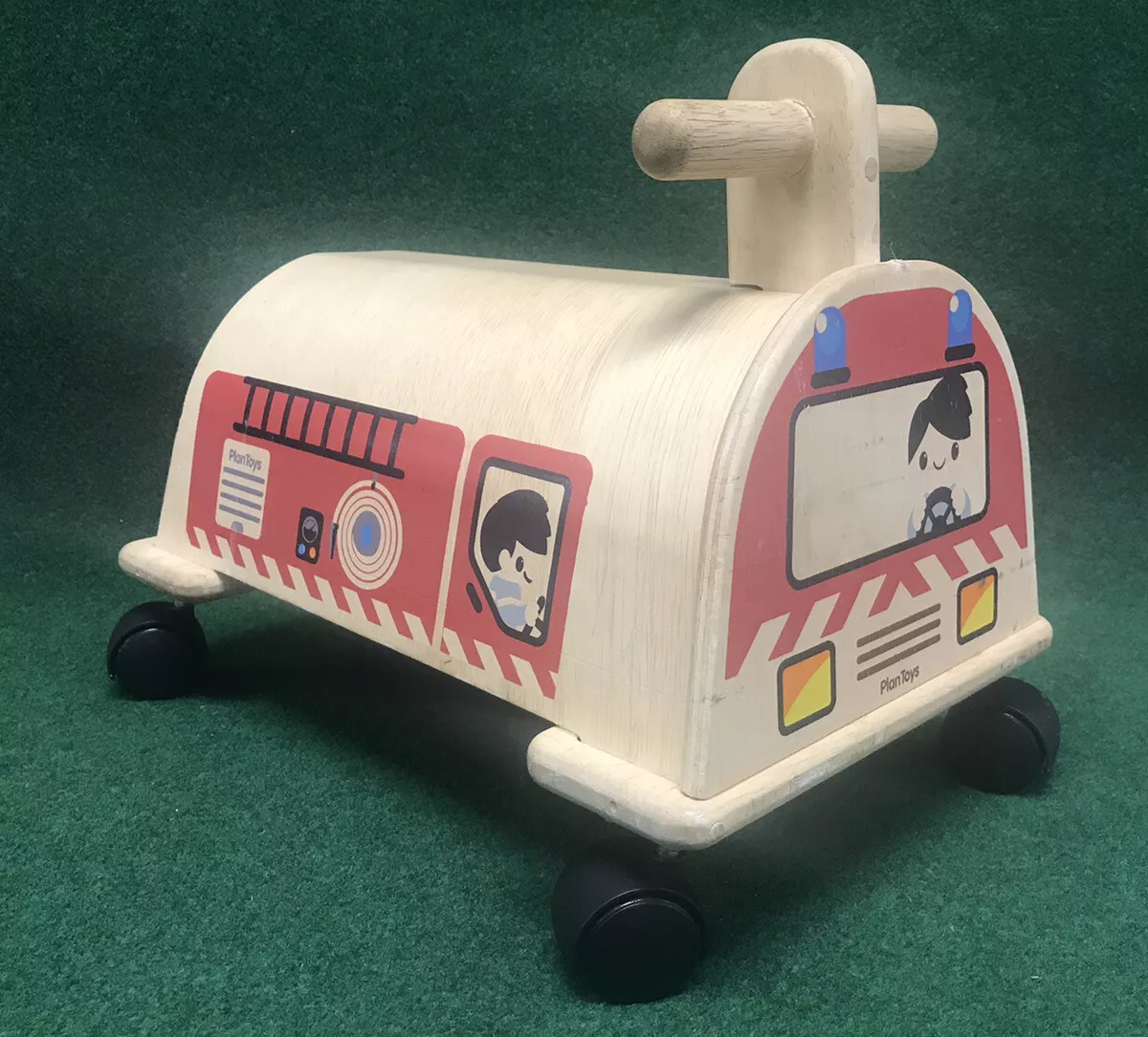 PlanToys Plan Toy Wooden Ride On Fire Engine Truck For Toddlers 12mo