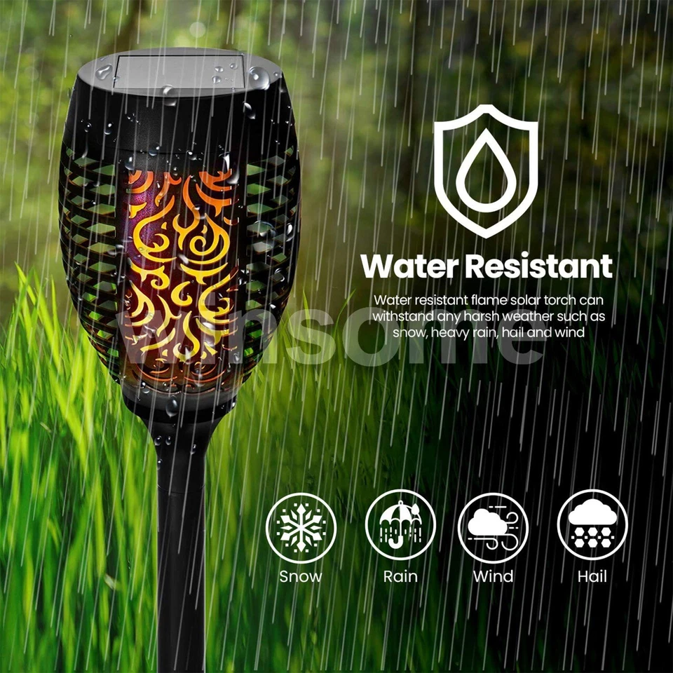 2PCS LED Flame Solar Torch Light Waterproof Flickering Dancing Path Garden - Image 4 of 4