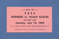 RARE 1952 Miami Eagles vs Ponca City Dodgers Ticket, Kansas Ok Missouri League