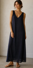 J.Crew XS Crepe Maxi Dress a7837 Navy Blue Double V Neck  A-line