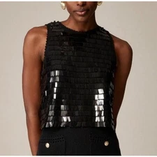 J. Crew Women's Black Crochet Sequin Tank Top Holiday Party NYE M Sleeveless