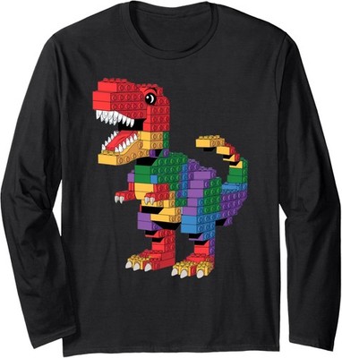 Master Builder Building Bricks Cool Dinosaur T-Rex  Long Sleeve T-Shirt