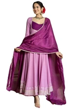 GoSriKi Women's Rayon Viscose Solid Anarkali Kurta with Pant & Dupatta