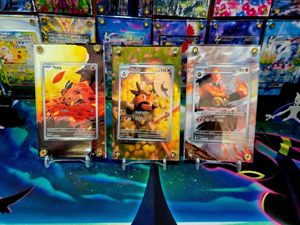 x3 Pokemon Tepig, Pignite, Emboar EX IR 096 097 098 Black Bolt Extended Art Case - Image 2 of 4
