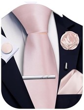 Solid Color Ties for Men Silk Satin Necktie and Pocket Square Blush Pink