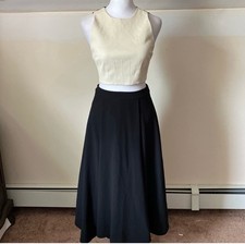 Alice + Olivia Cream Lamb Leather Cropped 2 Piece A line Lace Black Dress size 0