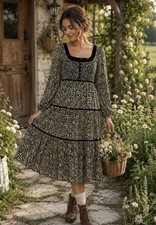 Madewell Smocked Puff Sleeve Midi Dress Sz 10 Brown Floral Feminine Cottagecore