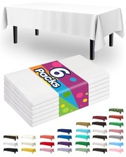 Plastic Table Cloth Disposable 6 Pack, 54 x 108 54" X 108" Rectangle White