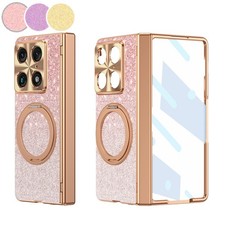 For Motorola Moto Razr Fold Plated Glitter Hard Case Screen Protector Ring Stand