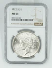 1922-S NGC MS63 Peace Silver Dollar