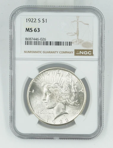 1922-S NGC MS63 Peace Silver Dollar
