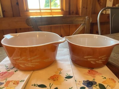 Set Of 2 Vintage Pyrex Autumn Harvest Wheat Casserole Dish 473 474 475 No Lids