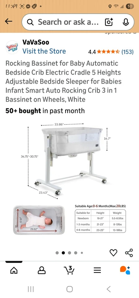 Cuna Mecedora para Bebé Cuna Automática Cuna Eléctrica 5 Alturas Ajustable Foto 4 de 4