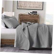 Quilt Set Queen Size Classic Geometric Spots Stitched Pattern, Full/Queen Grey