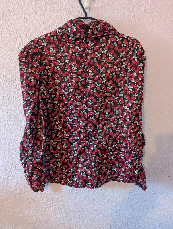 Zara Rose Floral Tie Neck Blouse Size S Boho Romantic Work Holiday Top image 7