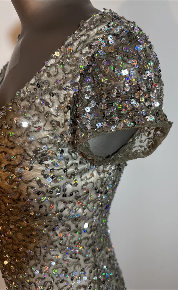 Vestido Boston Propio Plateado Lentejuelas 2 Fiesta Formal Año Nuevo Manga Gorra Forrado Iridiscente Foto 4 de 4