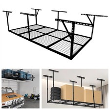 4x8FT Overhead Garage Ceiling Storage Rack 600lbs Load Adjustable Wall Tool Rack