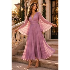 NWT Cinderella Divine Pleated Chiffon Gown 8 Blossom Pink CD242 Bell Sleeve