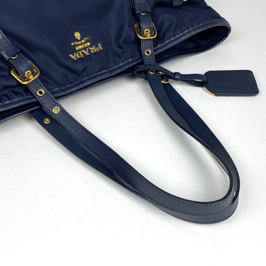 PRADA Tote Bag Shoulder Bag Nylon Navy with Name Tag #BS1748 thumbnail 5