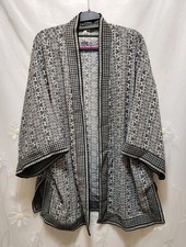 Max Studio Womens Large Black Open Cardigan Floral Mandala Oriental Cover Up
