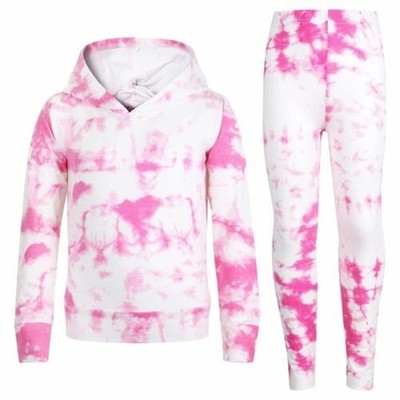 Kinder Batik Top mit Kapuze & Leggings Set Rosa Active Wear Mädchen Jahre 5-13