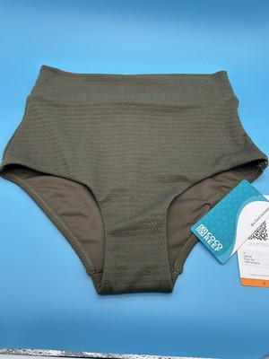 Coco Reef High Waist Bikini Bottom Palm Olive Green Textured Swim NWT Small