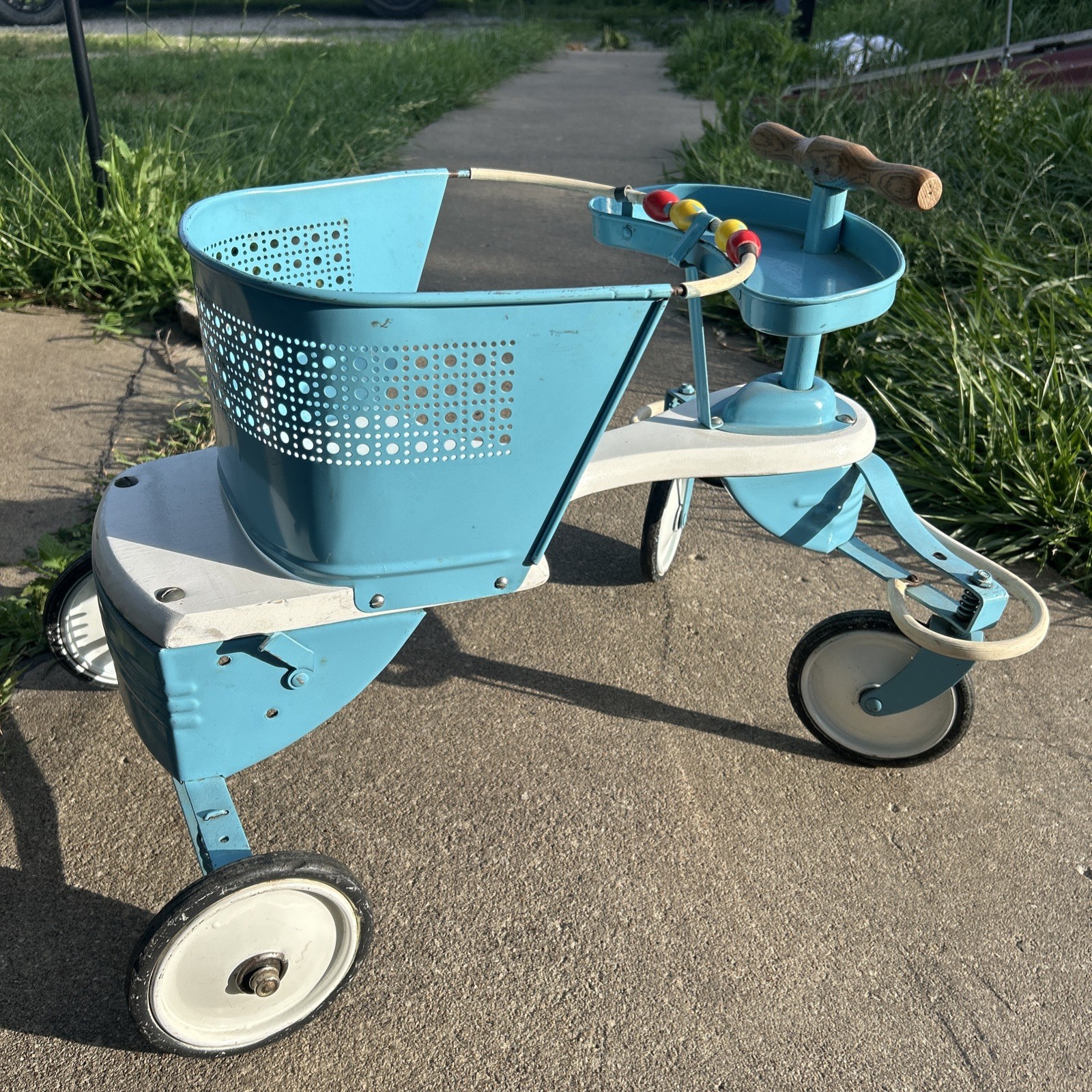 Vintage 1940s 1950s Genuine Taylor Tot Baby Walker Stroller Blue Mid Century MCM