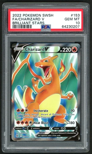 2022 POKEMON FA/CHARIZARD V SWORD & SHIELD BRILLIANT STARS #153 PSA 10