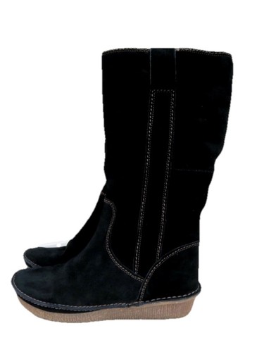 CLARKS LIMA RHAPSODY Damskie Czarne Zamszowe Skóra CIEPŁE PODSZEWKI KOZAKI Uk Rozmiar 4.5 D - Zdjęcie 1 z 4