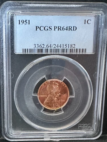 1951 PROOF LINCOLN WHEAT CENT PCGS PR64RD