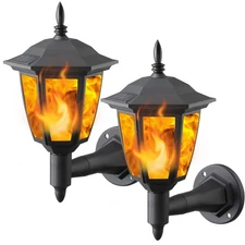 Dynaming 2 Pack Solar Flame Wall Lanterns Outdoor, Powered Mounted Sconce