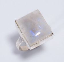 Radiant Shape Natural Rainbow Moonstone Ring 8 US Handmade Fashion Jewelry Gift