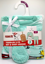 Peanuts Christmas Pajama Size 3T Sleep 2-Piece Set Cozy Socks Blue Girls Toddler