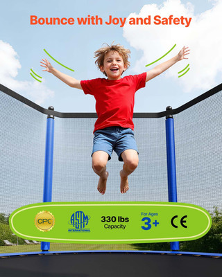 10FT Outdoor Trampoline w/Enclosure Net ASTM Approved 330LBS for Kids Adults