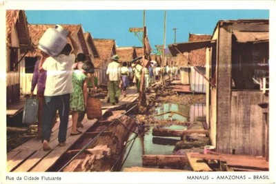 Manaus Amazonas Brazil Floating City Street Vintage Postcard