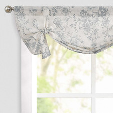jinchan Tie Up Valance Curtain Gray Floral Linen for Windows Farmhouse Valance 2