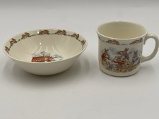 Vintage Bunnykins Royal Doulton Bone China Child's Bowl And Cup England Beach