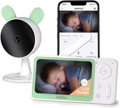 BOIFUN 4,3" Video Babyphone Kamera, Wifi App Steuerung Bewegungs- und Schreierkennung