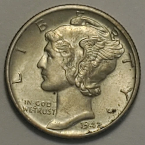 #3 Business Uncirculated++ 1942 D Winged Liberty Head Mercury Dime, Split Band