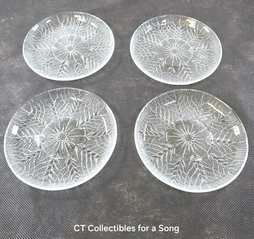 VTG Set 4 Arcoroc Country Wheat Saucers or Small Dishes Frosted Clear 5 1/4" USA