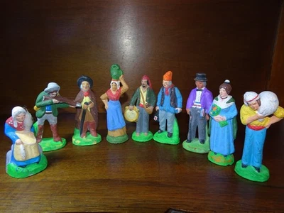 9 cm Lot santons 1950 60 anciens rares argile crèche Provence Arlesienne gitan - Photo 1/4