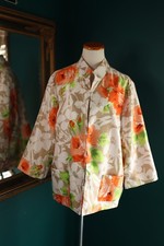 Susan Graver Women's Orange Tropical Floral Open Blazer Jacket Lightweight XL